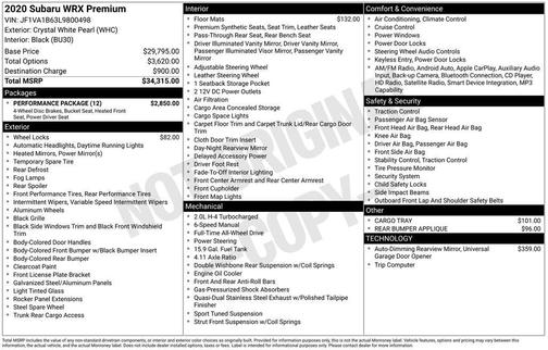 2020 Subaru WRX Premium