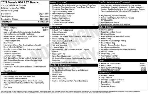 Havana Red 2022 Genesis G70 3.3T
