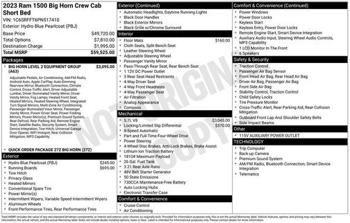 Hydro Blue Pearlcoat 2023 RAM 1500 Big Horn/Lone Star