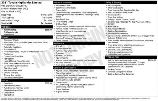 Blizzard Pearl 2011 Toyota Highlander Limited