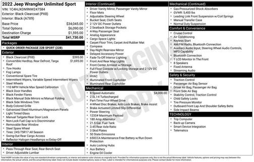 Black Clearcoat 2022 Jeep Wrangler Unlimited Sport