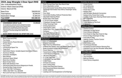 2024 Jeep Wrangler Sport RHD