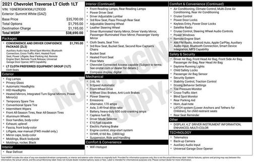 Summit White 2021 Chevrolet Traverse LT Cloth
