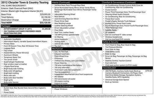 Dark Charcoal Pearlcoat 2012 Chrysler Town & Country Touring