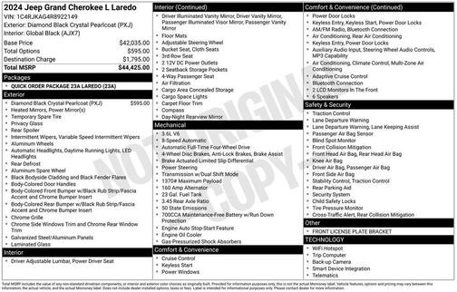 Diamond Black Crystal Pearlcoat 2024 Jeep Grand Cherokee L Laredo