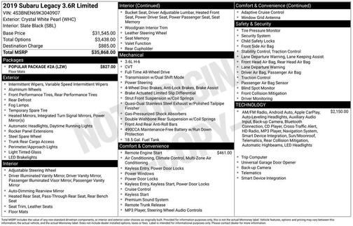 2019 Subaru Legacy 3.6R Limited