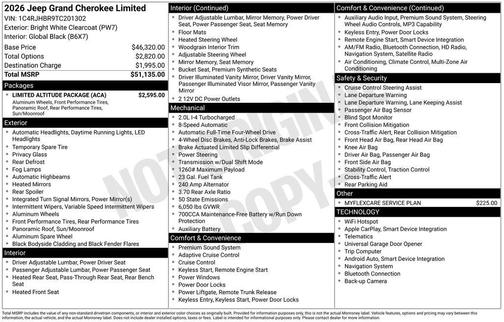 Bright White Clearcoat 2026 Jeep Grand Cherokee Limited