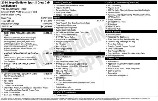 Bright White Clearcoat 2024 Jeep Gladiator Sport S
