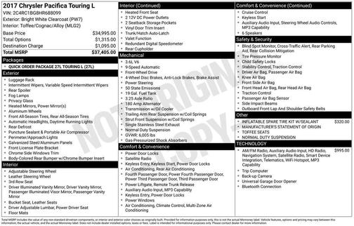 Bright White Clearcoat 2017 Chrysler Pacifica Touring-L