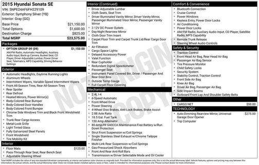 Symphony Silver 2015 Hyundai SONATA SE