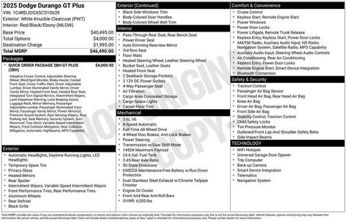 White Knuckle Clearcoat 2025 Dodge Durango GT Plus
