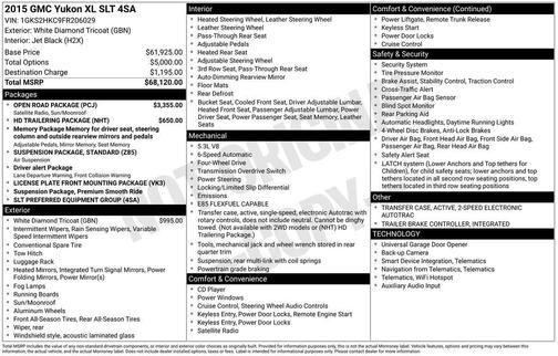 White Diamond Tricoat 2015 GMC Yukon XL 1500 SLT