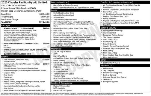 2020 Chrysler Pacifica Hybrid Limited