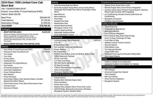 Ivory White Tri-Coat Pearlcoat 2024 RAM 1500 Limited
