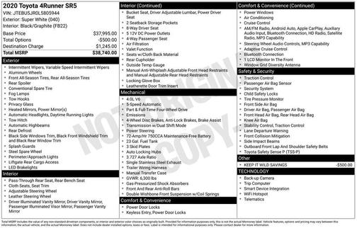 Super White 2020 Toyota 4Runner SR5