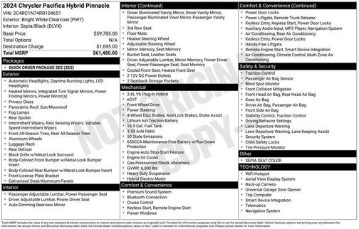 2024 Chrysler Pacifica Hybrid Pinnacle