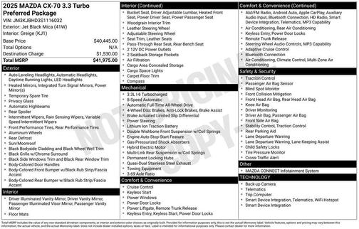 Jet Black Mica 2025 Mazda CX-70 3.3 Turbo Preferred Package