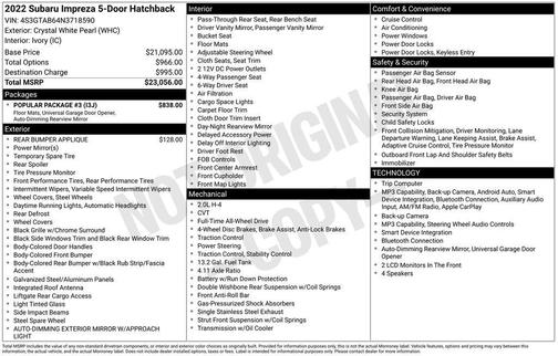 Crystal White Pearl 2022 Subaru Impreza Base