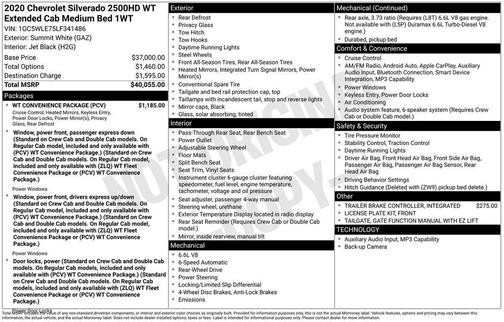 Summit White 2020 Chevrolet Silverado 2500 WT