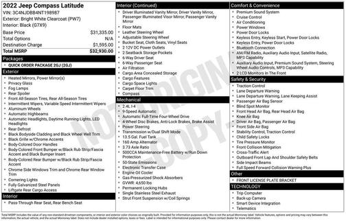 Bright White Clearcoat 2022 Jeep Compass Latitude
