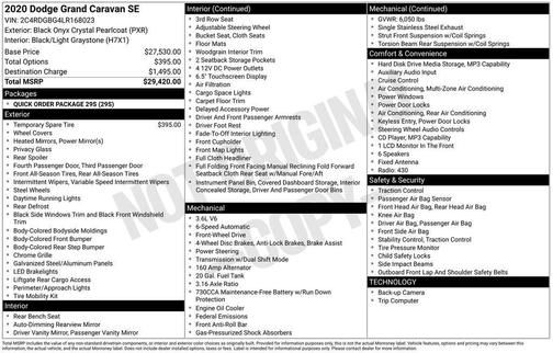 Black Onyx Crystal Pearlcoat 2020 Dodge Grand Caravan SE