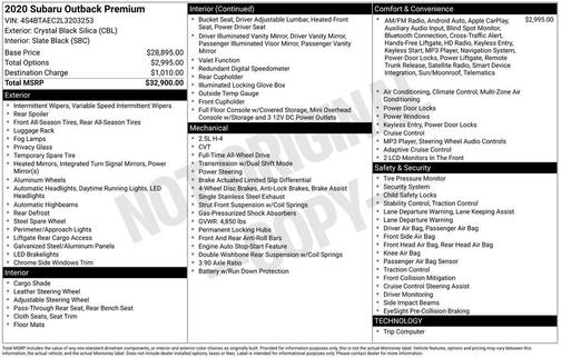 Crystal Black Silica 2020 Subaru Outback Premium