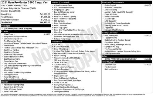 2021 RAM ProMaster 3500 High Roof