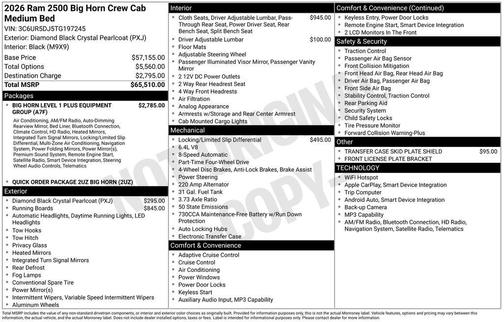 Diamond Black Crystal Pearlcoat 2026 RAM 2500 Big Horn Crew Cab 4x4 6'4' Box