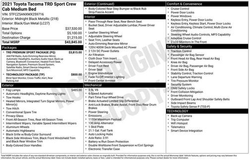 Midnight Black Metallic 2021 Toyota Tacoma TRD Sport