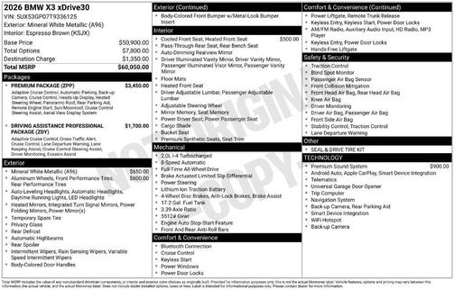 Mineral White Metallic 2026 BMW X3 30 xDrive