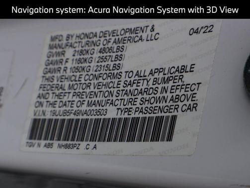 Platinum White Pearl 2022 Acura TLX Technology