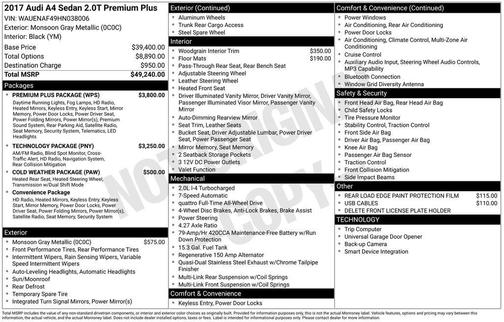 Monsoon Gray Metallic 2017 Audi A4 2.0T Premium Plus