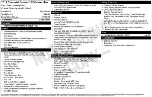 2017 Chevrolet Camaro 1SS