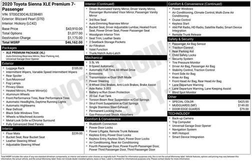 Blizzard Pearl 2020 Toyota Sienna XLE Premium