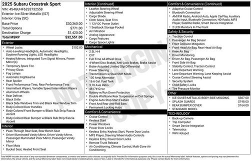 Ice Silver Metallic 2025 Subaru Crosstrek Sport