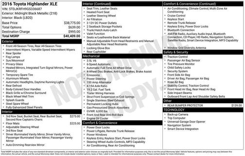 Midnight Black Metallic 2016 Toyota Highlander XLE