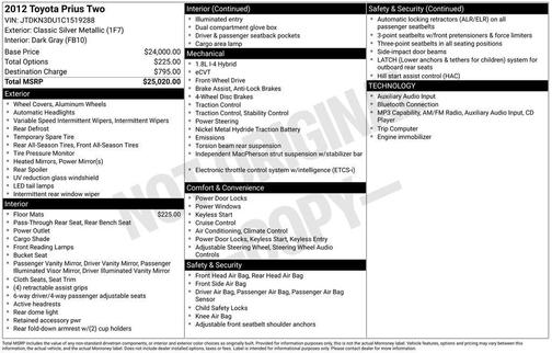 Classic Silver Metallic 2012 Toyota Prius Two