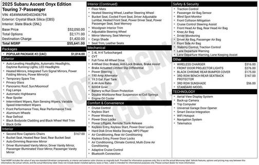 2025 Subaru Ascent Onyx Edition Touring 7-Passenger