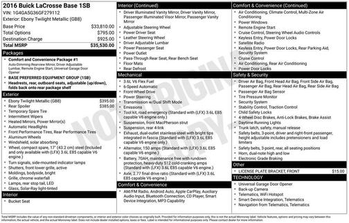 Ebony Twilight Metallic 2016 Buick LaCrosse Base