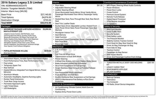 2016 Subaru Legacy Limited
