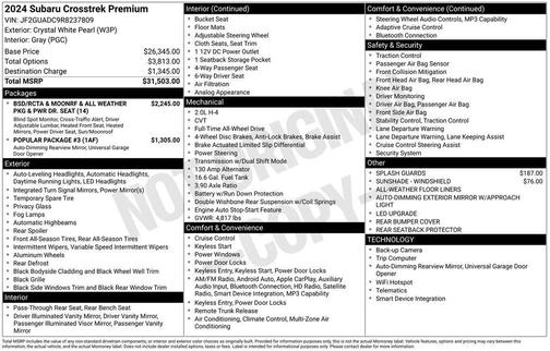 Crystal White Pearl 2024 Subaru Crosstrek Premium