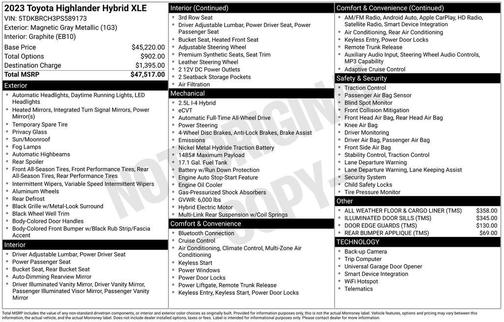 Magnetic Gray Metallic 2023 Toyota Highlander Hybrid XLE