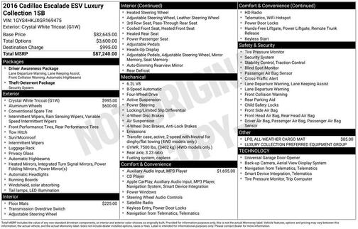 Crystal White Tricoat 2016 Cadillac Escalade ESV Luxury