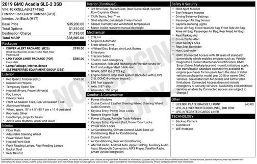 Red Quartz Tintcoat 2019 GMC Acadia SLE-2