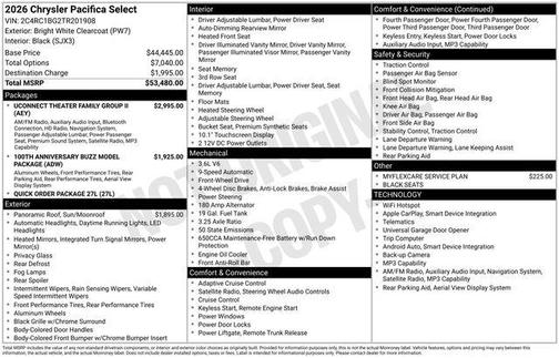 Bright White Clearcoat 2026 Chrysler Pacifica Select