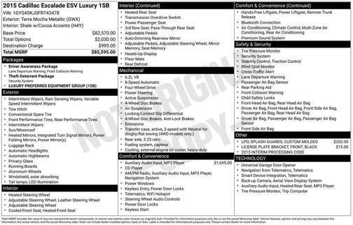 Terra Mocha Metallic 2015 Cadillac Escalade ESV Luxury