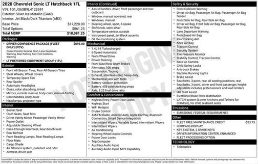 2020 Chevrolet Sonic FWD Hatchback 1FL 5-Door