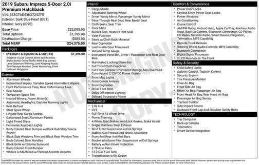 2019 Subaru Impreza 2.0i Premium