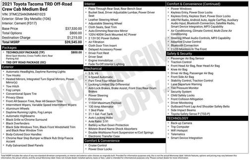 Silver Sky Metallic 2021 Toyota Tacoma TRD Off Road