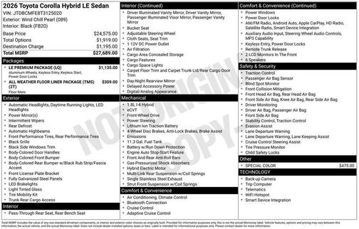 2026 Toyota Corolla Hybrid LE